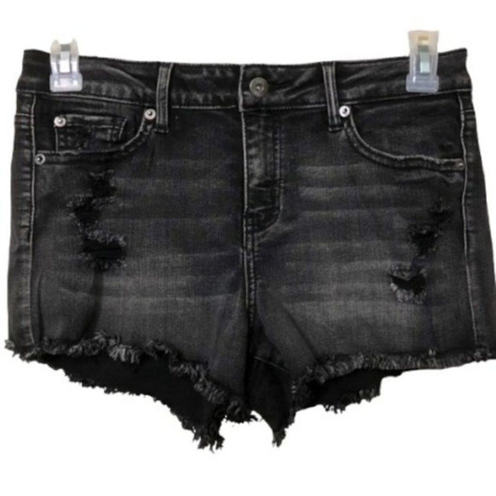 True Craft High Rise Button Fly Denim Side‎ Slit Festival Shorts Black Size 5